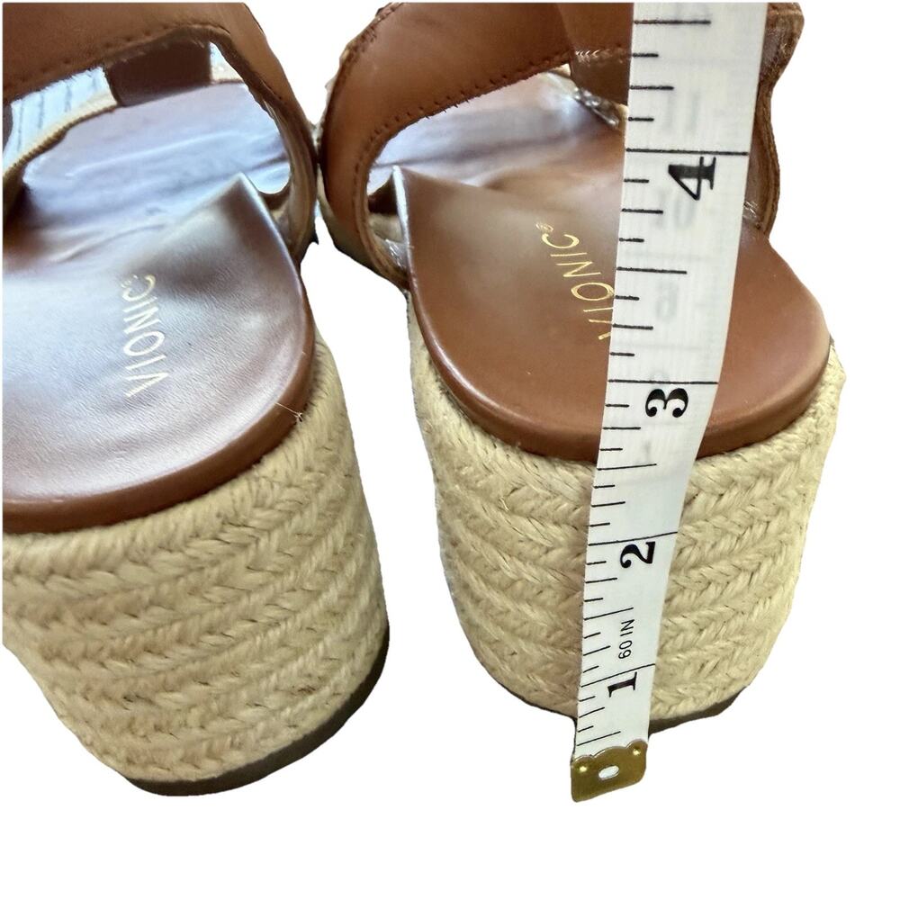 Vionic Calera Wedge Espadrille Sandal Camel Brown Leather Sz 9.5 Strappy Comfy - Picture 4 of 6